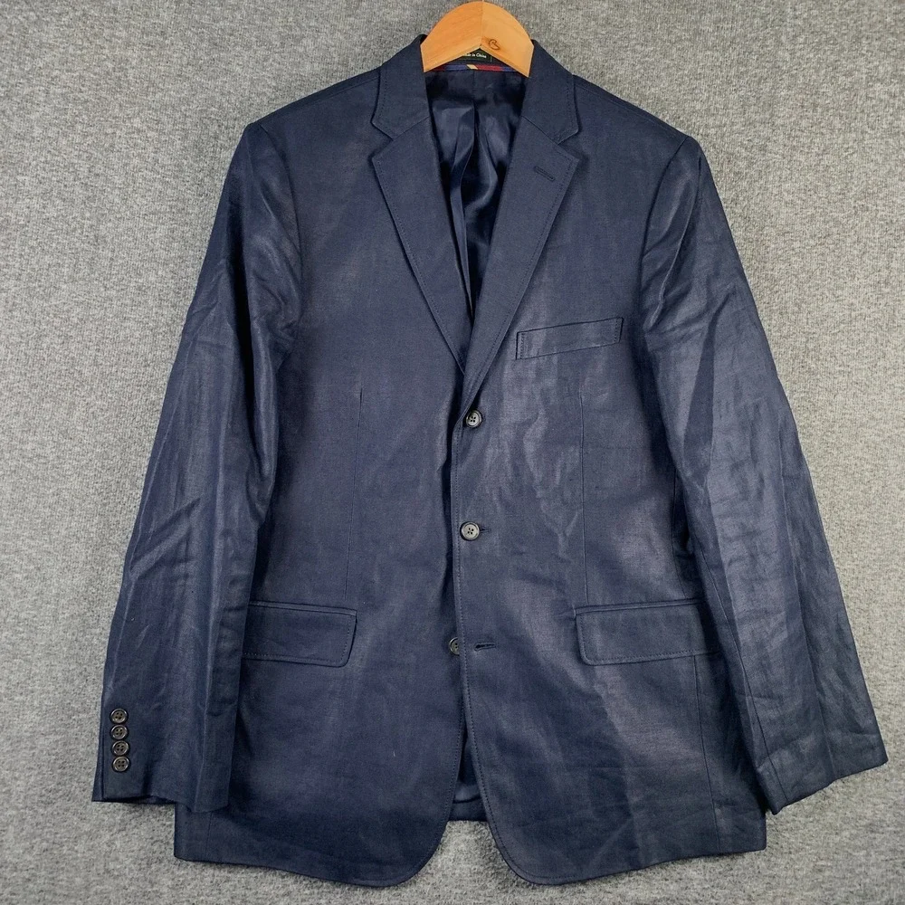 Vintage J Crew Blazer Jacket Men 40R Irish Linen Navy Ivy Preppy Sport Coat
